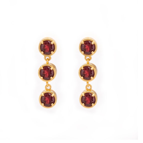 Gemstone Dangle Earrings Garnet in Yellow Gold Natural | Etsy