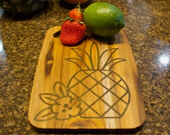 Pineapple with flower Teak Cutting Board Tiki Bar Summer Party Tropical Charcuterie CNC carved and epoxy filled 9