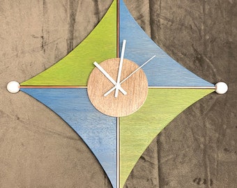 Mid-Century Modern Sail Clock,MCM Inspired Clock Handmade,Battery operated Retro Clock,Blue,Green,White,Copper