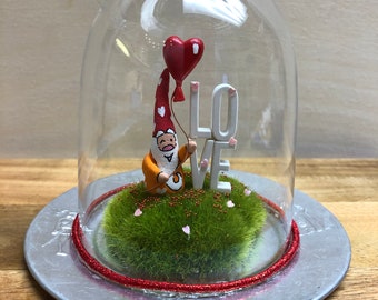 LOVE Gnome with heart balloon Terrarium in Glass container