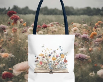 Spring Tote Bag, Wildflower, Luke 12:27, Garden Purse, Mothers Day Gift, Floral Bag, Shoulder Purse, Anniversary Gift, Gardening