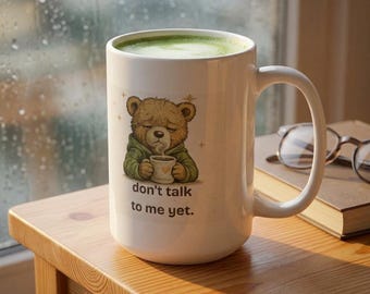 Grumpy Bear Coffee Cup, Before/After Coffee Mug, Funny Bear Coffee Mug, Cute Interactive Mug, Coffee Lover Gift