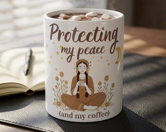 Protecting My Peace Coffee mug | Funny Coffee Mug | Self Care Gift | Introvert Mug | Mental Health Mug | Cute Aesthetic Coffee Cup