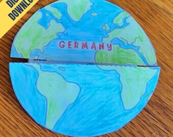 Deutschland-Globus zum Ausdrucken | Bastelvorlage und Lernmaterial für Kinder zum Thema Geografie | Digitaler Download