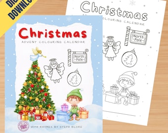 Adventskalender | Digitales Weihnachtsmalbuch | 25-tägige Weihnachtsmalaktion für Kinder