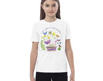 Kids Reading T-Shirt | Bookworm & Butterfly T-Shirt | Organic Cotton Book Lover Tee
