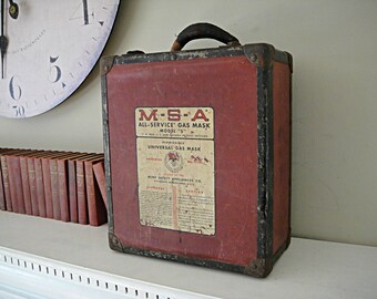 Antique Gas Mask Box Storage Box 1940's Faded Industrial Chic Box Storage Metal