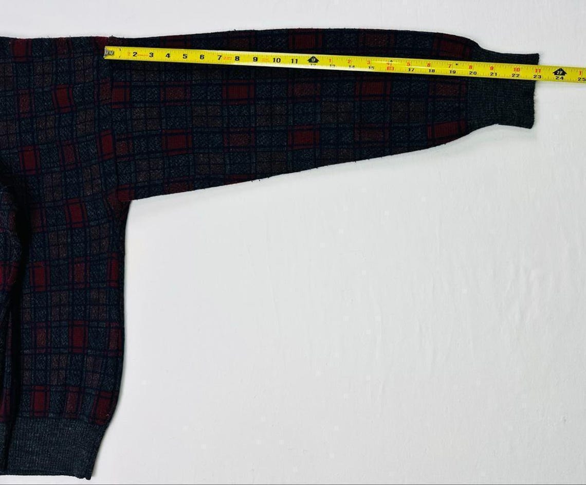 Sears Roebuck Knitted In Italy Plaid Wool Blend Sweater Vintage Large Italy Made, foto 4 di 5