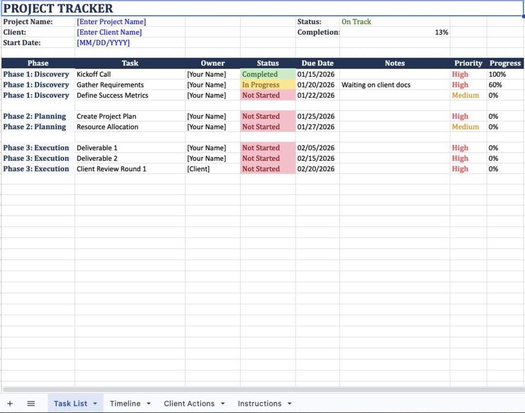 Freelance Project Tracker Template | Client Management Spreadsheet ...
