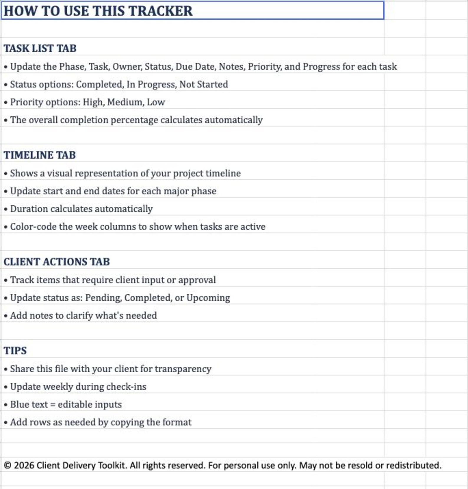 Freelance Project Tracker Template | Client Management Spreadsheet ...