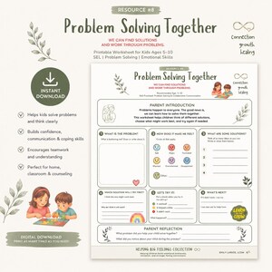 Problemlösningsarbetsblad för barn, SEL-aktivitet, Emotionell reglering (digital nedladdning)
