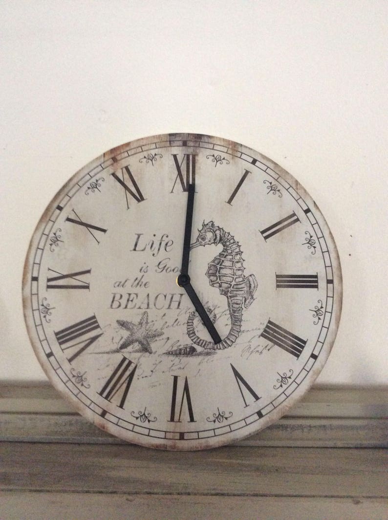 Hand Made Wooden Nautical Wall Clock Beach House Decor Sea Orse Home