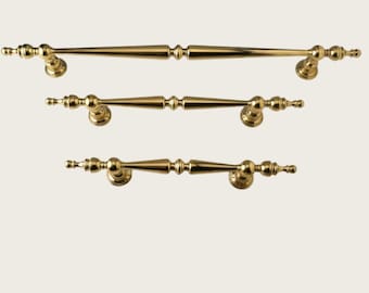 Ornate Spindle Pull with Finial Terminals - Solid Brass