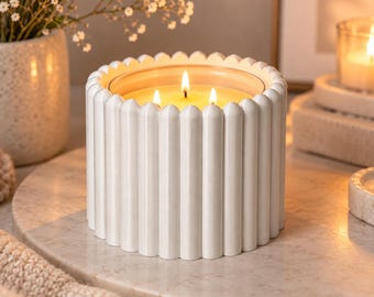 Fluted Ribbed Candle Holder for 3-Wick Jars, Candle Holder, Housewarming Gift, Modern Candle Cover, Minimalist Decor