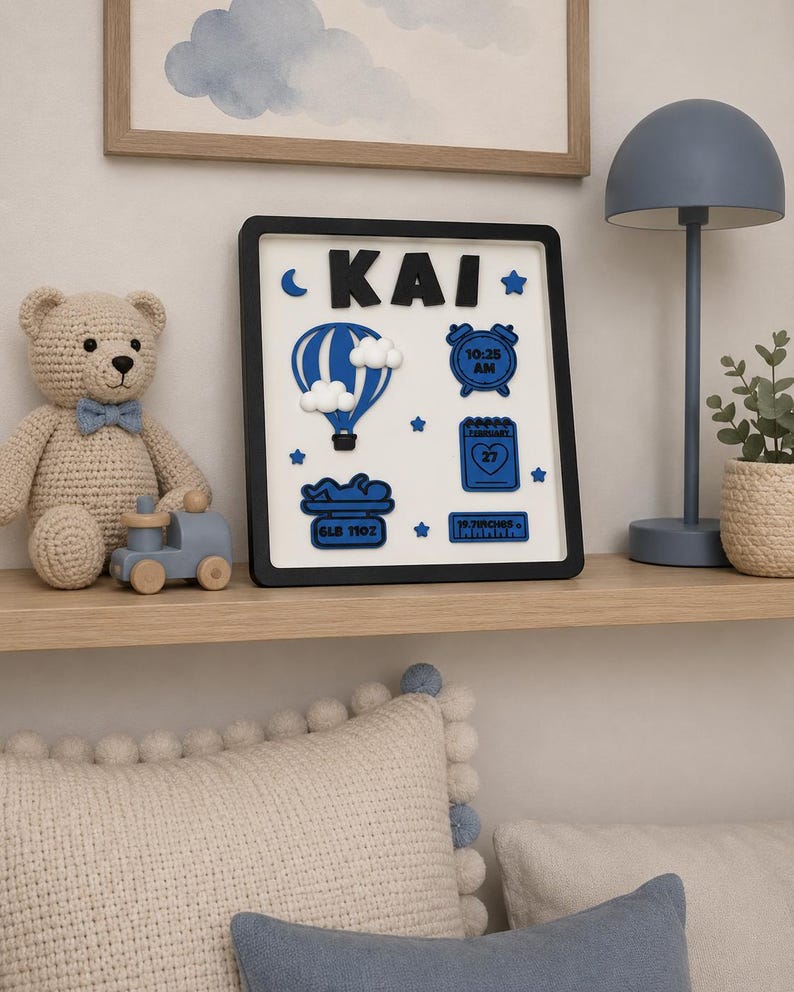 Custom Baby Birth Stat Sign | Personalized Nursery Keepsake | Baby Name Plaque | Newborn Birth Details | Baby Shower Gift image 1