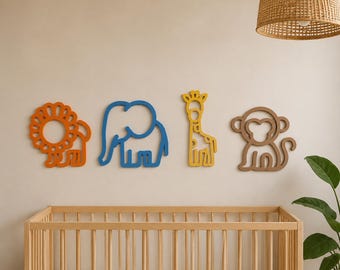 Safari Animal Nursery Wall Decor Set, Jungle Baby Room Art, Lion Elephant Giraffe Monkey, Gender Neutral 3D Printed Kids Decor