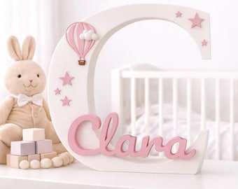 Personalized Baby Name Sign for Nursery, Custom Baby Girl Room Decor, Script Name with Initial Letter, Baby Shower Gift for New Mom