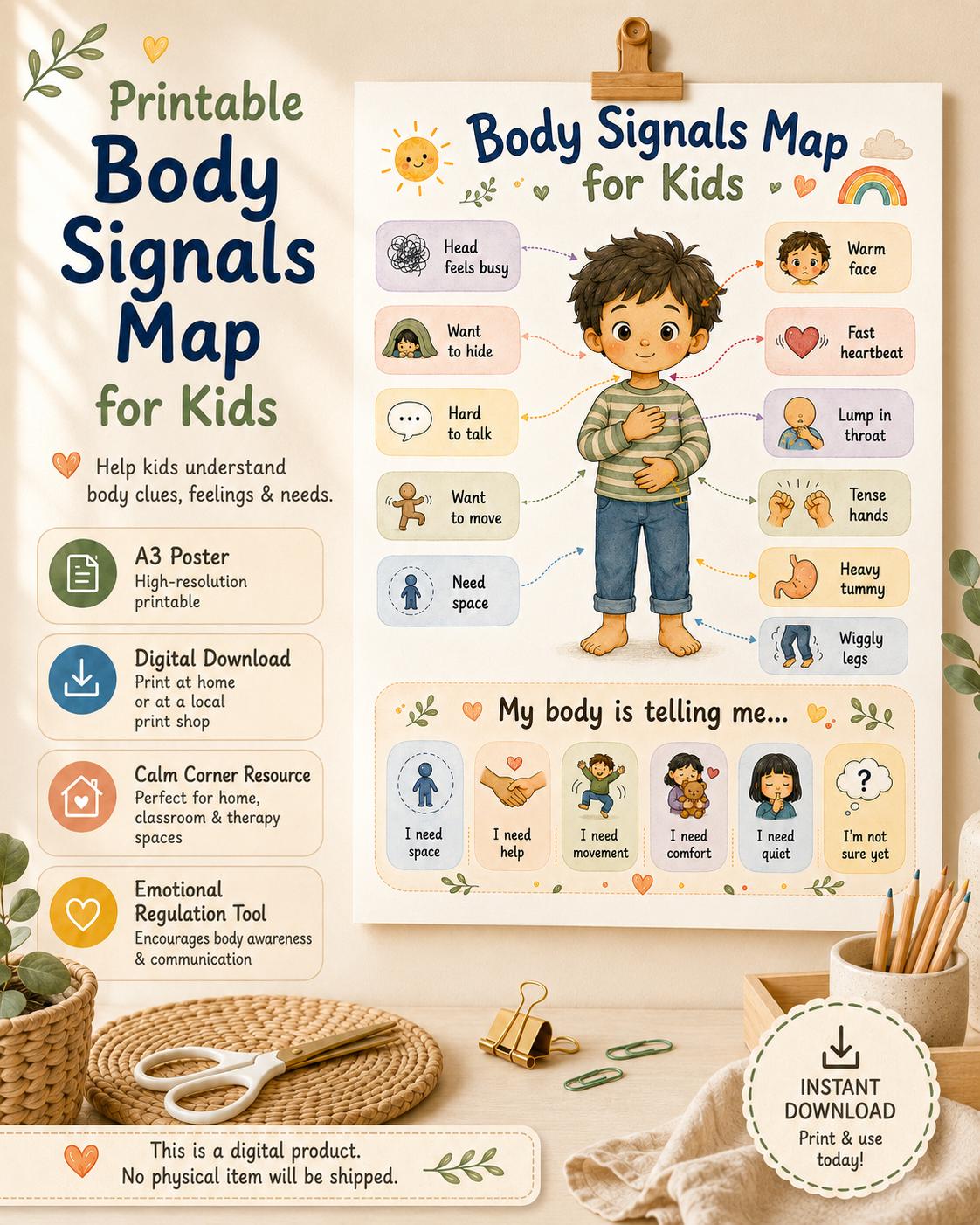 Inclusive Body Signals Map for Kids Printable|a3 Calm Corner Poster ...