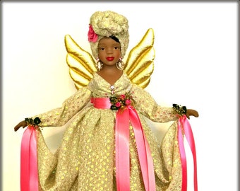 christmas angel tree topper black angel treetop african american holiday tree top ooak porcelain treetopper handmade pink and gold angel - Black Christmas Angels christmas angel tree topper black angel treetop african american holiday tree top ooak porcelain treetopper handmade pink and gold angel - Black Christmas Angels