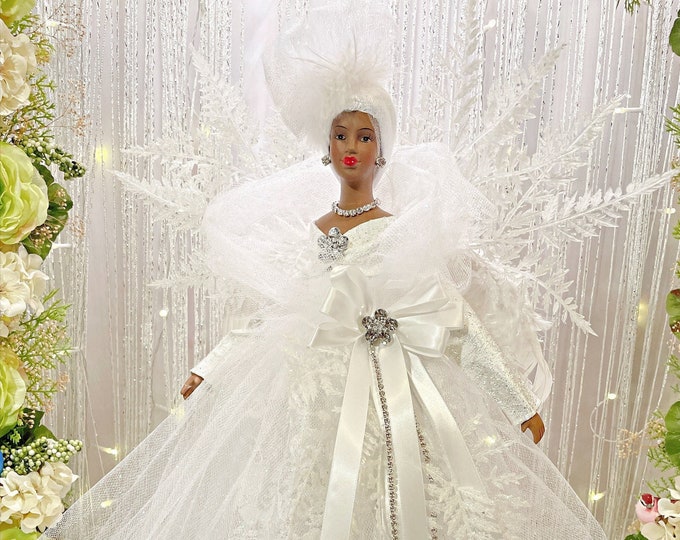 Black Snow Beauty Angel, African American Christmas Angel, Mantle Size