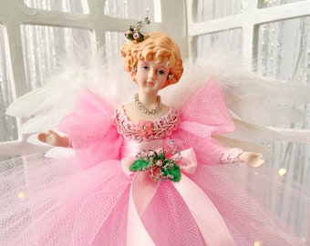 Angel Gift Miniature Blonde Pink 8 Inch OOAK Angel Treetopper Mothers Day Gift Love Token Miniature Christmas Angel Tree Top