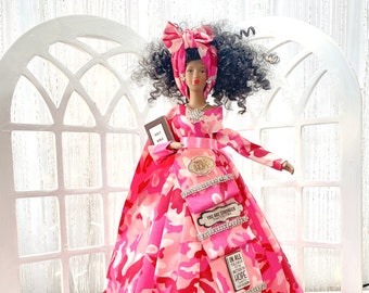 African American Art Doll Faith Fighter, Christian Themed Black Doll, Handmade One of a Kind Inspirational Gift For Her