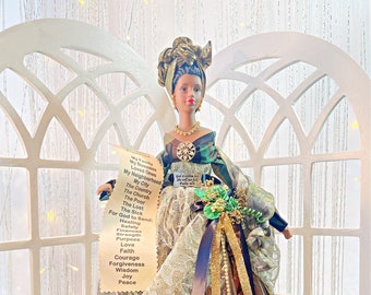 Black Art Doll Mantle Sized Prayer Warrior African American Inspirational Victory Home Office Decor Collectible Handmade OOAK Gift For Her