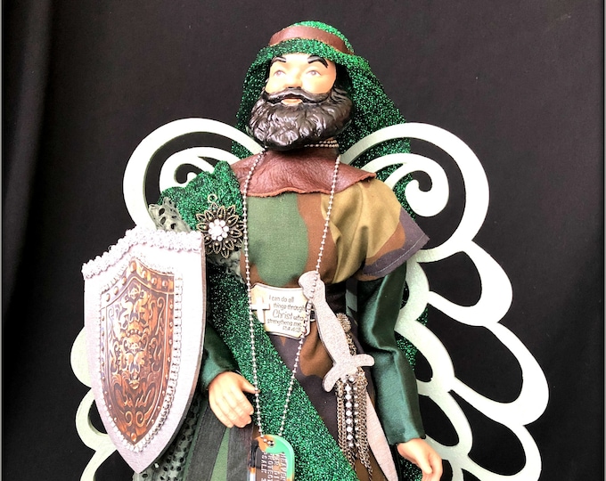 Male Angel Tree Topper, 20 Inch Warrior Angel, Black Male Mantle Sized