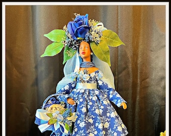 African American Art Doll, SALT of the EARTH, Inspirational Home Decor, Black Dolls, 19 Inch HANDMADE Virtuous Woman, Blue Home Decor