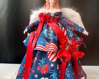 USA Angel Tree Topper Patriotic Home Decor 250th Year of America Celebration