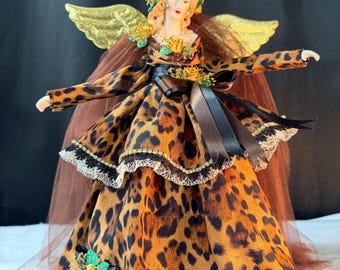 Leopard Print Angel OOAK Handmade Angel Home Decor Christmas Holiday Treetopper