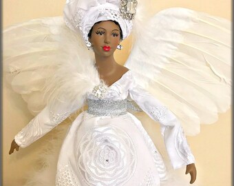 large 19 inch black angel all white african american mantle sized angel tree topper christmas angel white african fabric tree top angel - Black Christmas Angels large 19 inch black angel all white african american mantle sized angel tree topper christmas angel white african fabric tree top angel - Black Christmas Angels