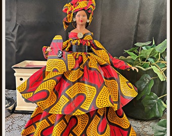 African American Mother's Day Gift, Love Token Black History, One Of A Kind Handmade Black Doll, Kente Cloth Inspirational Home Decor