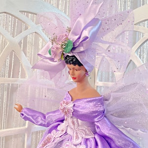 Christmas Angel Tree Topper African American Angel in Lavender Purple Holiday Angel Tree Top Handmade Lilac OOAK Black Holiday Angel image 6