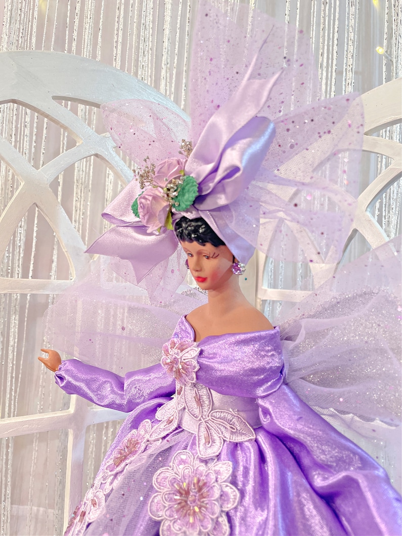 Christmas Angel Tree Topper African American Angel in Lavender Purple Holiday Angel Tree Top Handmade Lilac OOAK Black Holiday Angel image 6