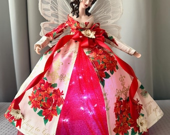Lighted Christmas Tree Topper BRUNETTE Holiday Angel With Lights OOAK Handmade Angel