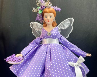 angel purple dress tree topper Easter/ Candy Christmas Angel Tree Topper. Guardian Angel, Get Well Soon,  Purple Wings, Pastel Colors Skirt