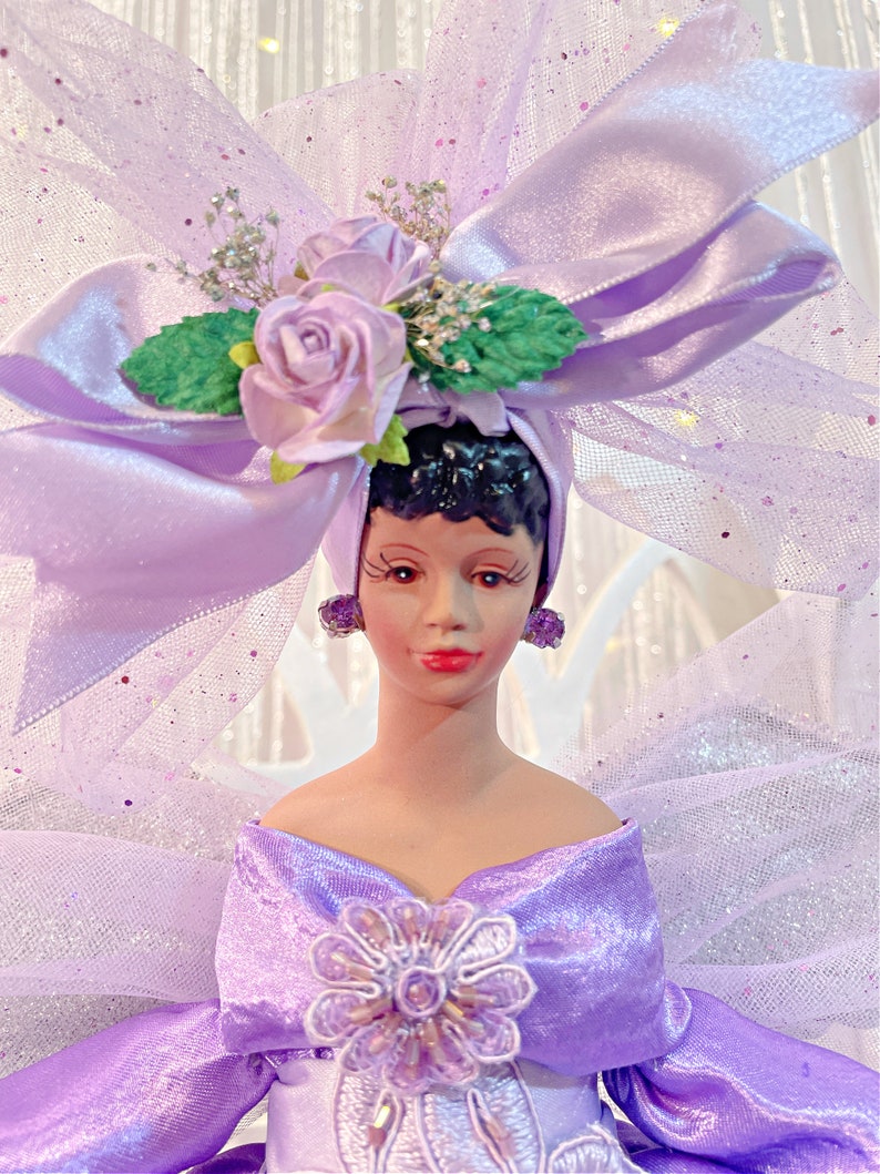 Christmas Angel Tree Topper African American Angel in Lavender Purple Holiday Angel Tree Top Handmade Lilac OOAK Black Holiday Angel image 7