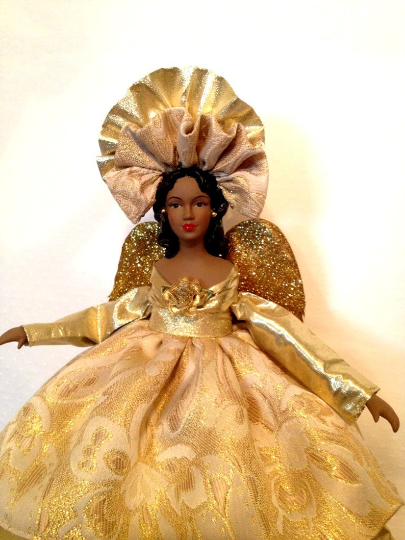 Angel Tree Topper African American Christmas Angel in Gold Etsy