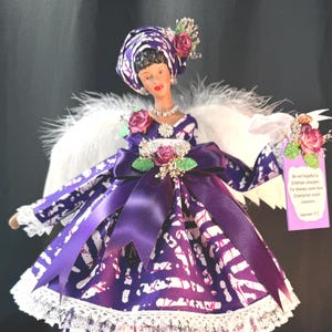 purple dressed black angel christmas tree topper African American Black Angel Tree Toppers for Christmas Tree