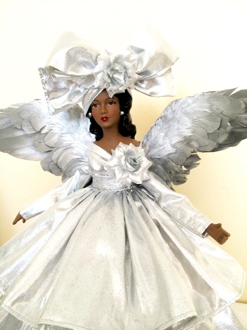 Silver Christmas Angel Tree Topper African American OOAK Black Etsy