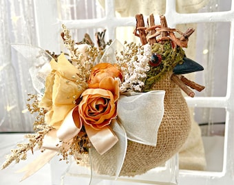 One Grapevine and Burlap Chicken Centerpiece in Neutrals and A Grapevine and Moss Thanksgiving Duck Centerpiece in Orange Sold Together