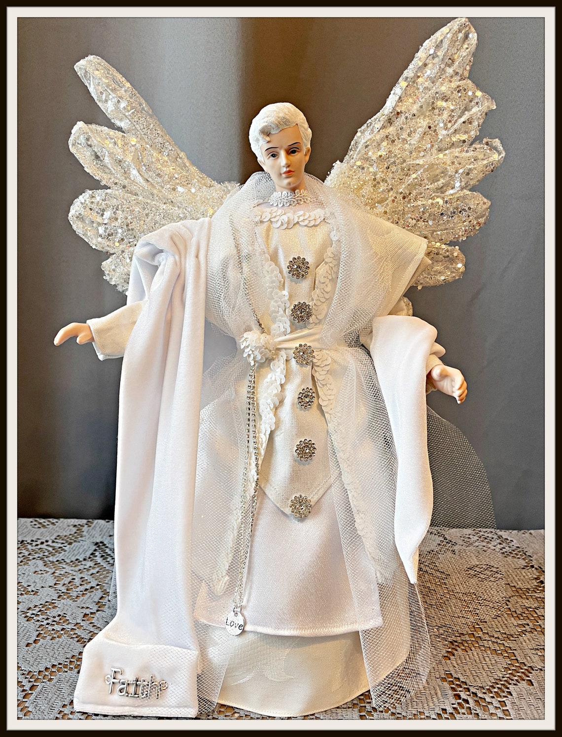 Male Angel Tree Topper Winter Blessings All White Christmas Etsy
