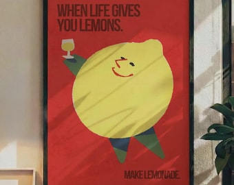 Lemon Posters | Mid Century Citrus Kitchen Print | When Life give you Lemons Wall Art