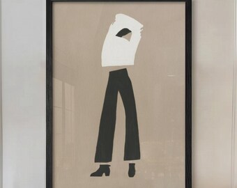 Woman Standing Poster | Minimalist Abstract Fashion Print | Japandi Neutral Wall Art