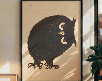 Japanese Owl Art Print: 1950s Vintage Poster, Museum Quality