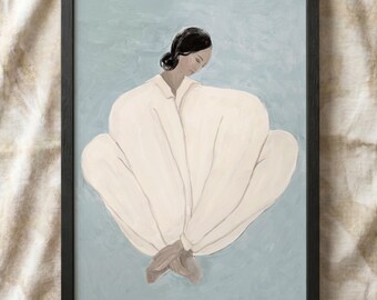 Sitting Woman Poster | Minimalist Figure Illustration Print | Modern Blue Wall Art