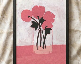 Pink Flowers Vase Poster | Minimalist Floral Still Life Art Print | Modern Matisse Botanical Wall Decor