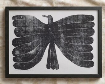 Abstract Bird Poster | Minimalist Linocut Avian Art Print | Modern Scandinavian Animal Wall Decor