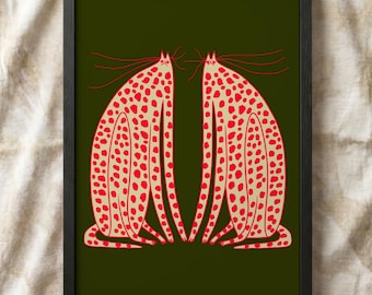 Póster de gatos leopardo / Lámina de arte felino de mediados de siglo / Decoración de pared minimalista y original con guepardos